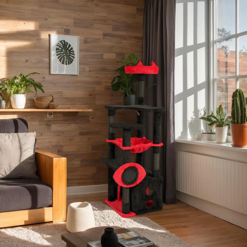 53" Gothic Cat Tree with Condo, Hammock, Perch & Scratching Post - 19.7" L × 16.5" W × 50.8" H