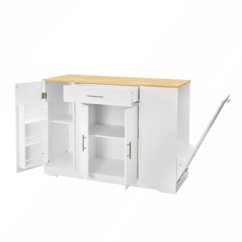 53inch Kitchen Storage Islands with Drawers and Trash Can Storage