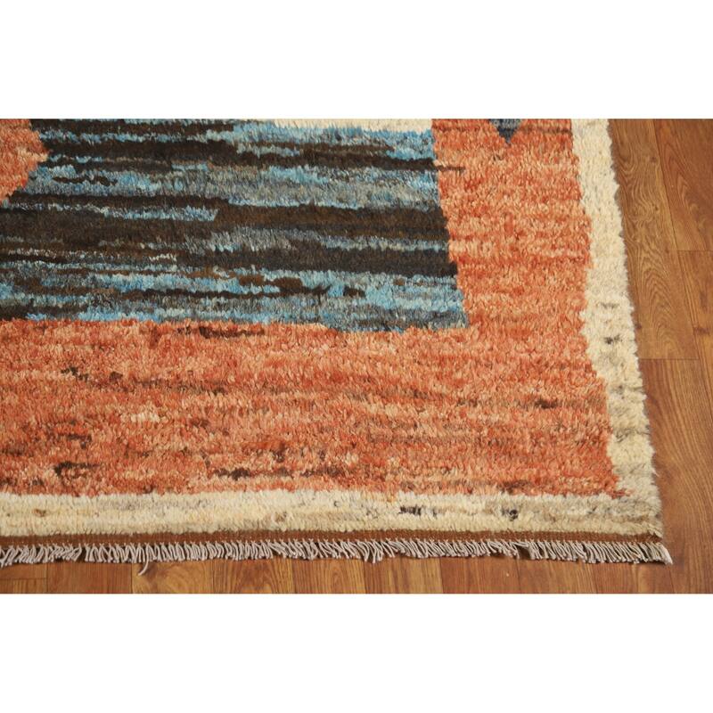 Tribal Moroccan Oriental Area Rug Hand-Knotted Orange Wool Carpet - 5'7" x 8'3"