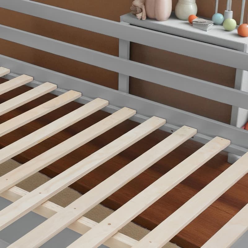 Twin/Full Loft Bed with Desk, 2 Storage Drawers, LED Light Strip, Side Stairs, Study & Space-Saving Design