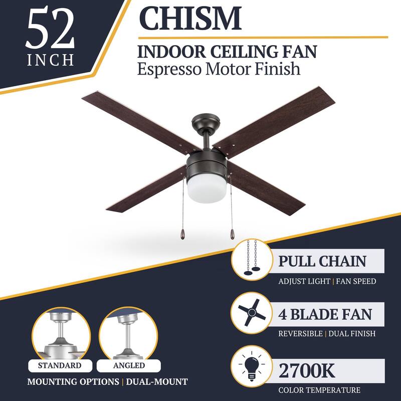 52" Prominence Home Chism Indoor Ceiling Fan, Espresso Bronze - 52
