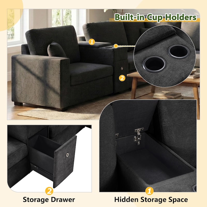 GDFStudio - 134" Modular Chenille U-Shape 5-Seat Sectional Sofa with Storage