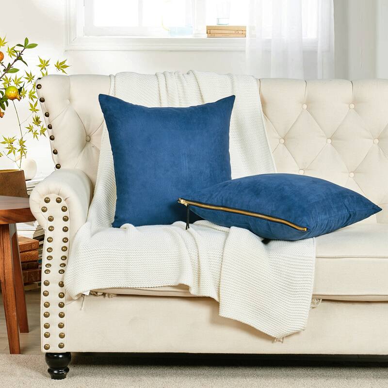 Suede 2 Piece Pillow Shell Set with Big Zipper, NO INSERT