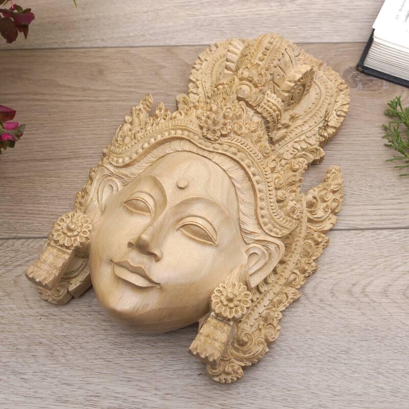 Novica Handmade Crowned Princess Sita Wood Mask