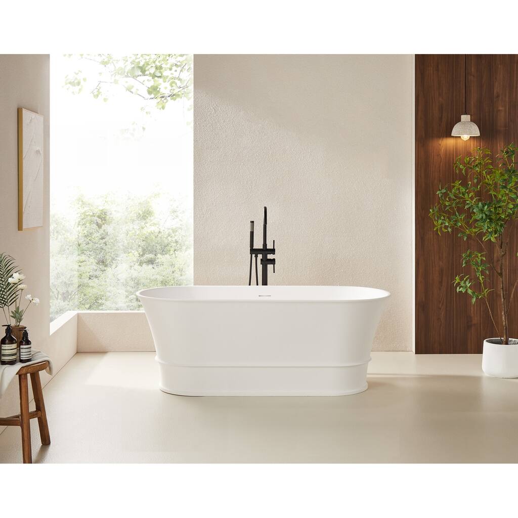 Vanity Art 59" or 67" Stone Resin Oval Freestanding Bathtub, Soaking Tub with Overflow and Pop Up Drain