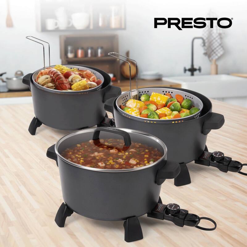 Presto 10-Quart Kitchen Kettle XL Multi-Cooker, Steamer & Deep Fryer, Black - 6.92