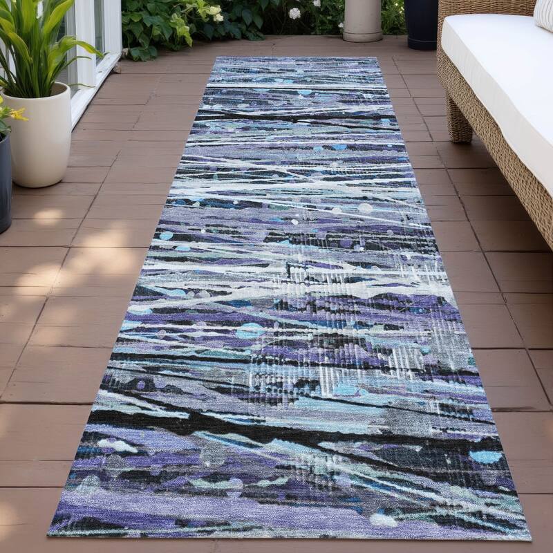 Machine Washable Indoor/Outdoor Abstract Stripes Chantille Rug - Purple - 2'3" x 7'6"