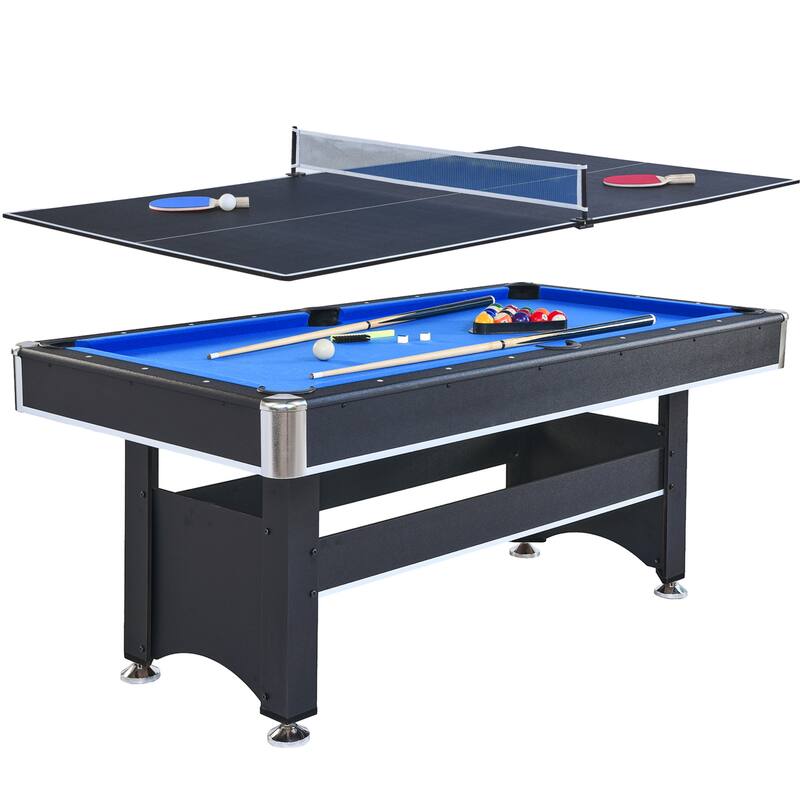 6 FT Pool Table with Table Tennis Top - Black+Blue