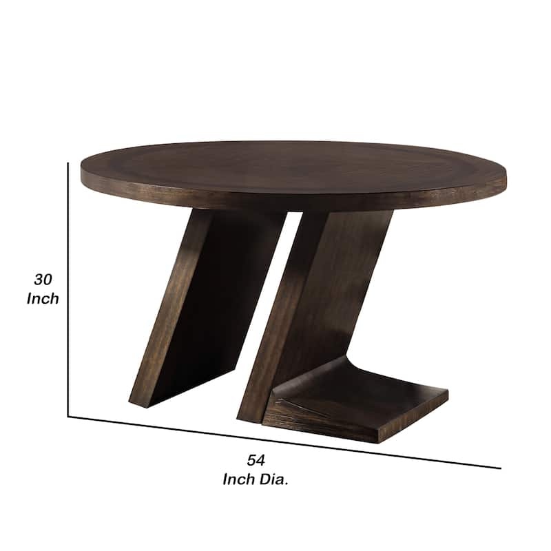 Hols Dining Table, 54 Inch Espresso Brown Wood Top, Angled Pedestal Legs - Espresso Brown