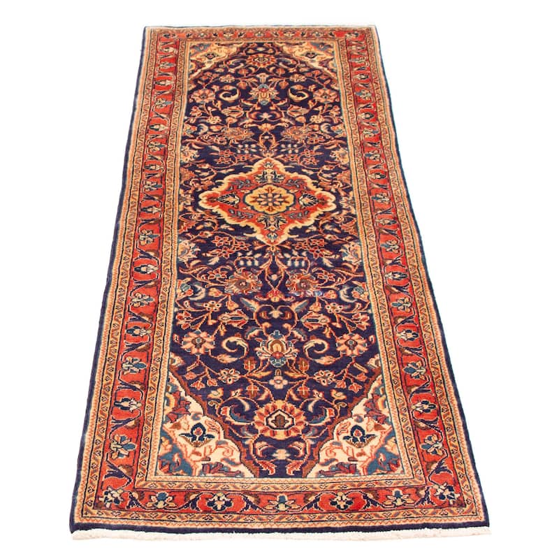 Andelz Navy, Red Rug 4'5" x 11'7" - 3'5 x 10'0