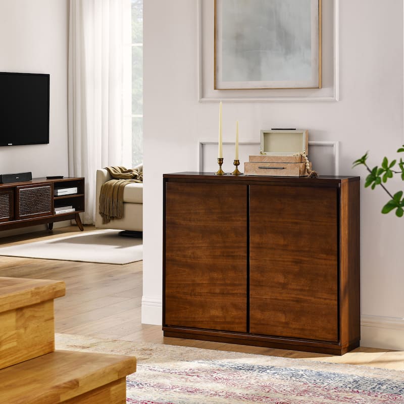 Roomfitters Sideboard, Buffet Storage Cabinet, Modern Organizer with Outlet Holes, Entryway, Kitchen, Walnut - Walnut