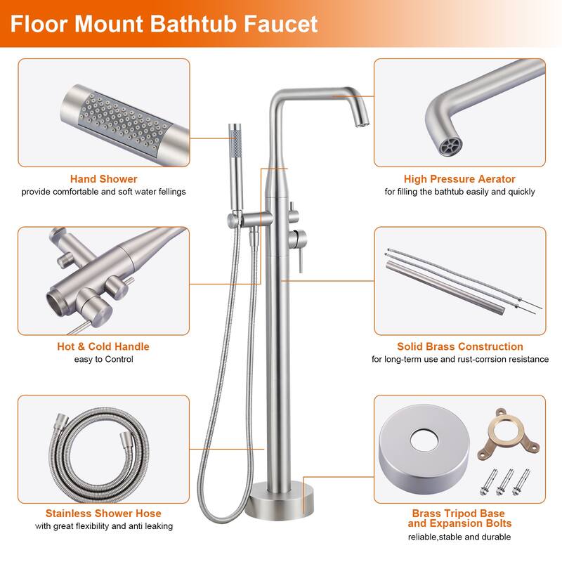 WOWOW Minimalist Freestanding Bathtub Faucet with Handheld Shower