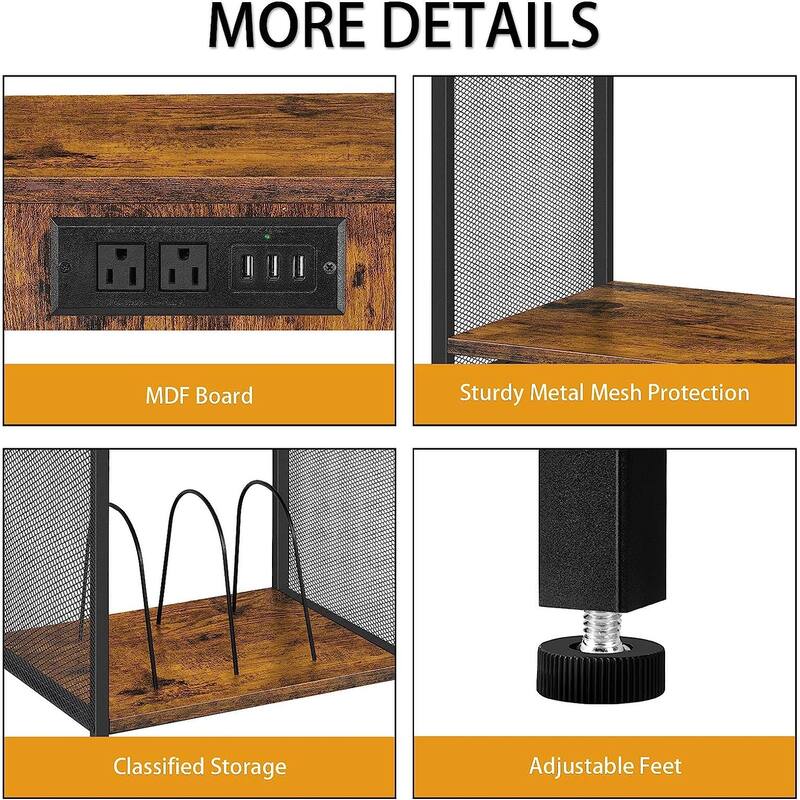 Vinyl Record Storage Table with Album Storage Power Outlet