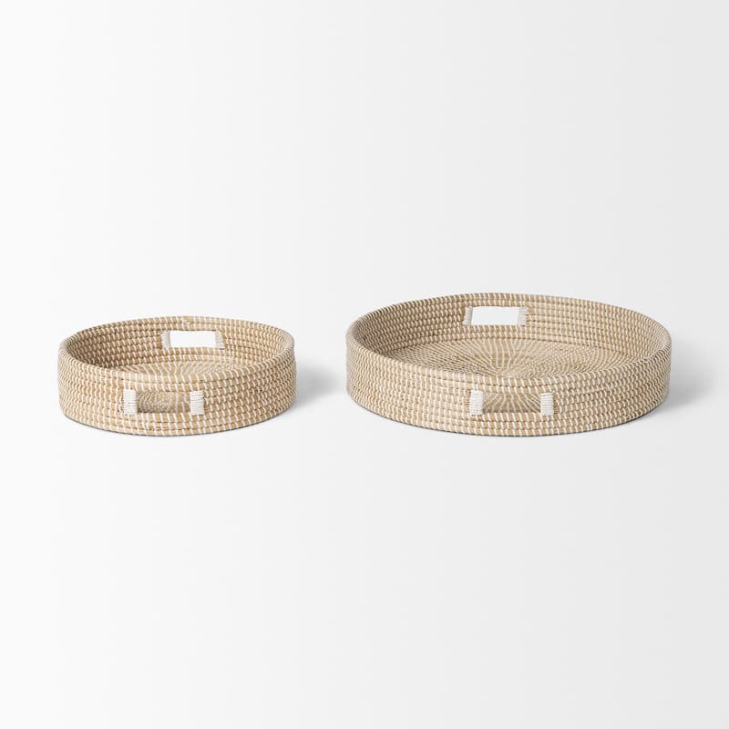 Kalama Brown Seagrass Trays With Handles (Set of 2) - 22.0L x 22.0W 3.9H