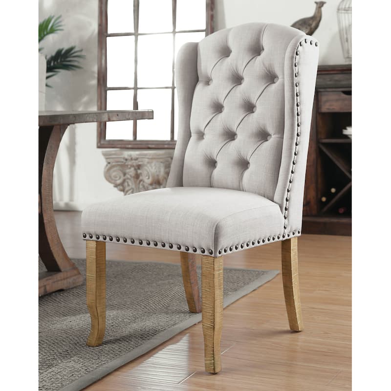 Dawson Tufted Farmhouse Wingback Dining Chairs (Set of 2) by Furniture of America - Ivory