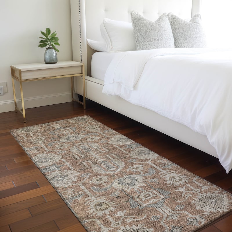 Machine Washable Indoor/ Outdoor Chantille Traditional Boho Rug - Paprika - 2'3" x 7'6"