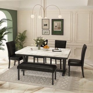 6-piece Dining Table Set with 4 Upholstered Seats and 1 Bench - Bed ...
