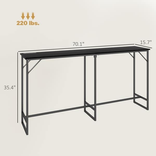 slide 2 of 10, HOMCOM 70" Long Bar Table with Charging Station, Industrial Style Rectangular Bar Height Pub Table with Steel Frame. Black