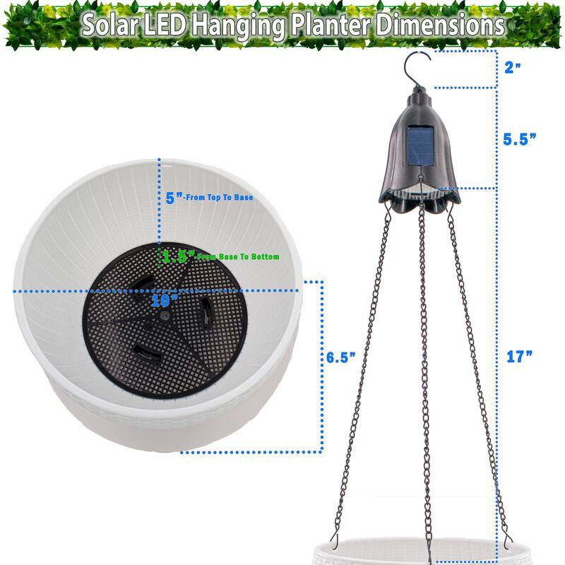 Solar Hanging Planter w/ LED Light Self-Watering Outdoor Flower Basket Hanger