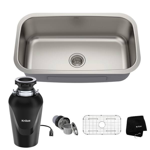 slide 12 of 22, KRAUS Premier Stainless Steel 31 1/2 inch Undermount Kitchen Sink 31 1/2" L x 18 3/8" W (sink KBU14) w/ KWD100-75MBL