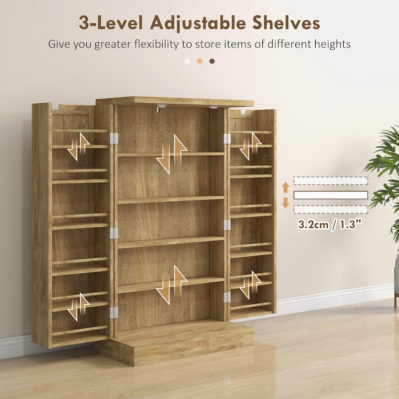 Freestanding Kitchen Pantry Storage Cabinet - Natural Wood