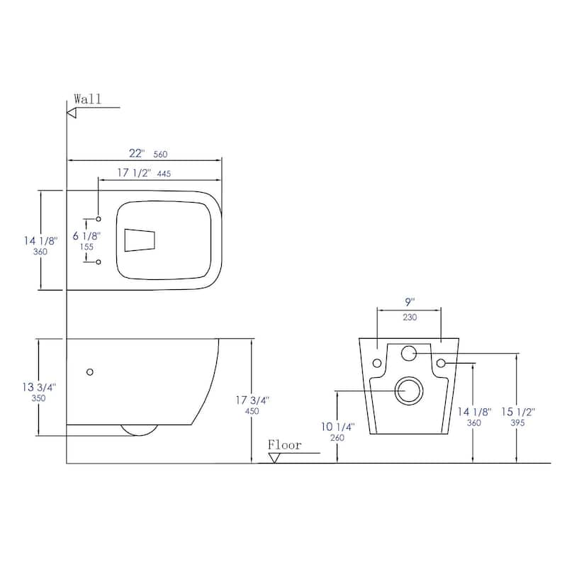 Eago 1.1 / 1.6 Dual Flush Wall Mounted One Piece Elongated Toilet -