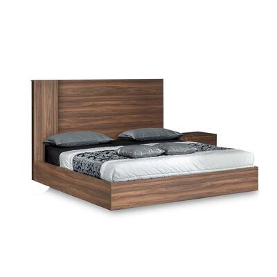 Noe Zid Queen Bed with Tall Headboard, Low Profile, Brown Walnut Veneer