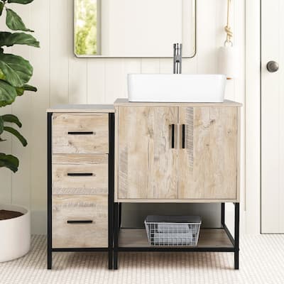 36" Bathroom Vanity Cabinet W/ Sink Faucet Drain Set Top Side Cabinet Combo