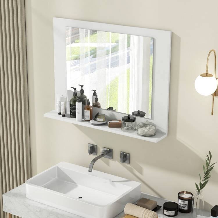 Wood Wall Mounted Bathroom Mirror with Storage Shelf - 23.5" x 4" x 17.5"