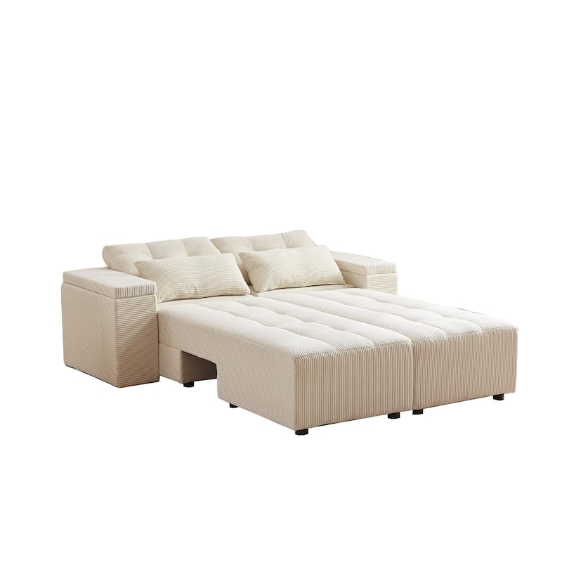 94" Corduroy 3-in-1 Convertible Sectional Sofa with 4 Storage Spaces and 4 Pillows