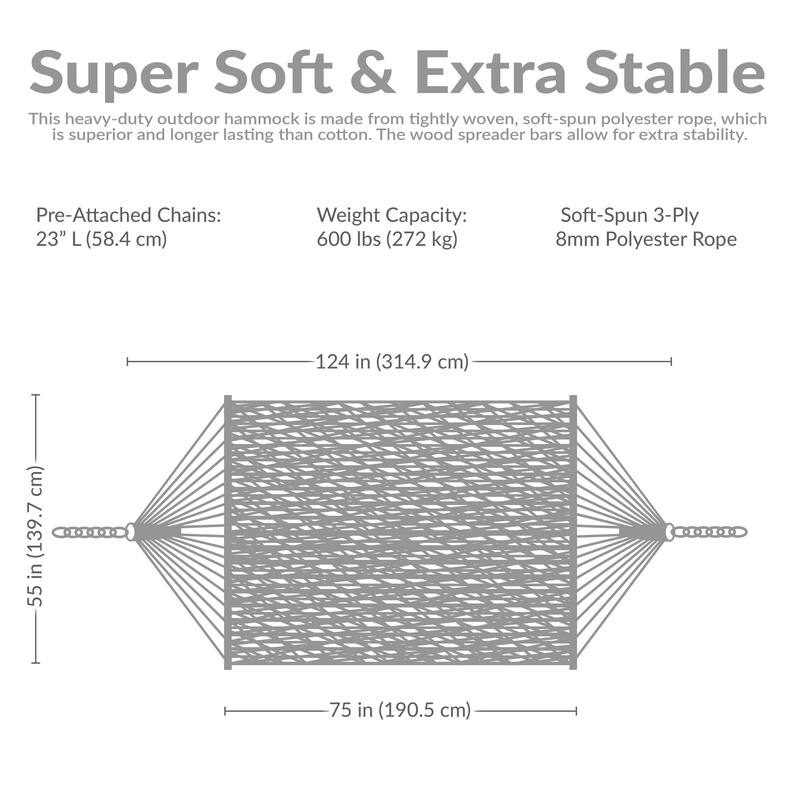 Sunnydaze Large 2-Person Polyester Rope Hammock with Spreader Bars