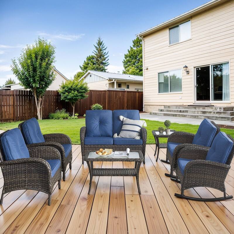 Outdoor Rocker Chair Table with Loveseat Patio Chair - Brown - Blue