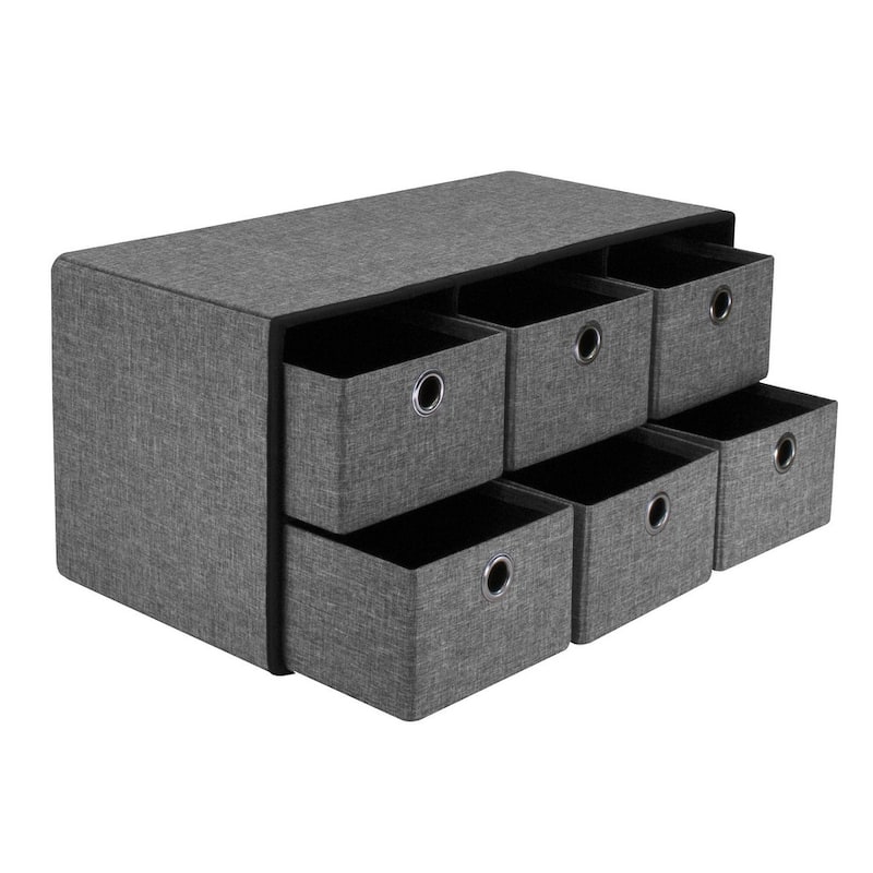 Storage Bench Chest with Drawers - Collapsible Folding Bench Ottoman Includes Cover (Gray)