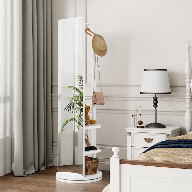 Versatile Full Length Mirror with Integrated Coat Rack for Home Spaces - White