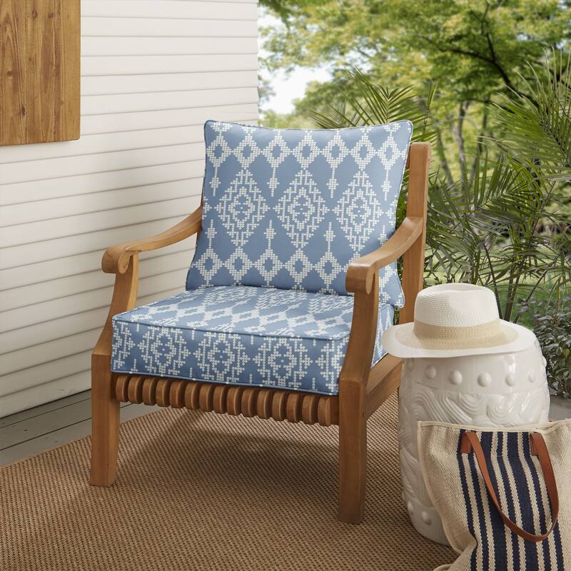 Sorra Home Outdura Folklore Indoor/Outdoor Corded Deep Seating Pillow and Cushion Chair Set - 30 in x 27 in x 5 in - Folklore Lotus