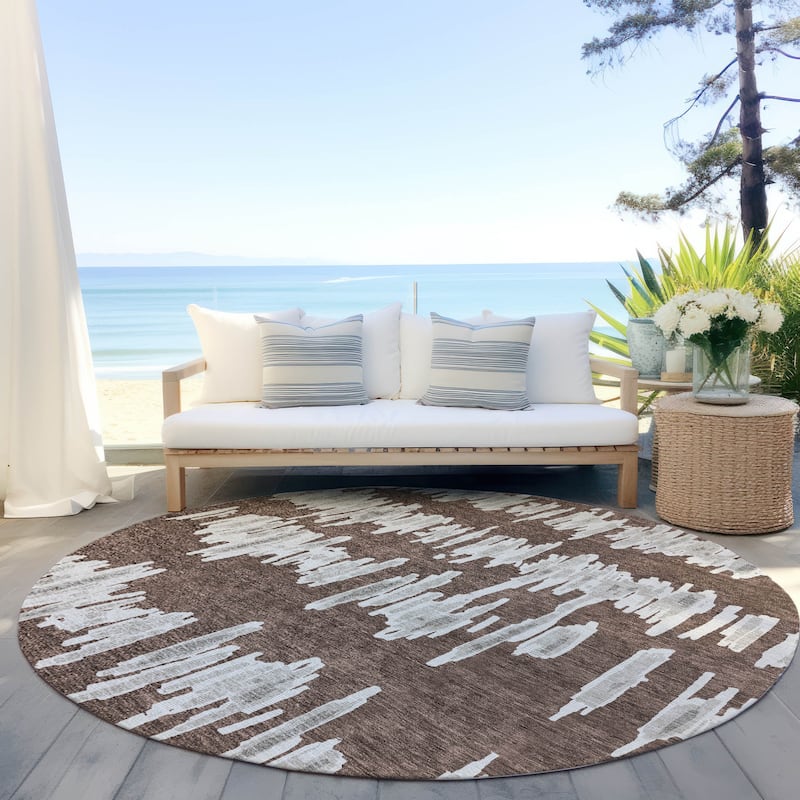 Machine Washable Indoor/ Outdoor Chantille Abstract Contemporary Rug - Brown - 8' x 8'