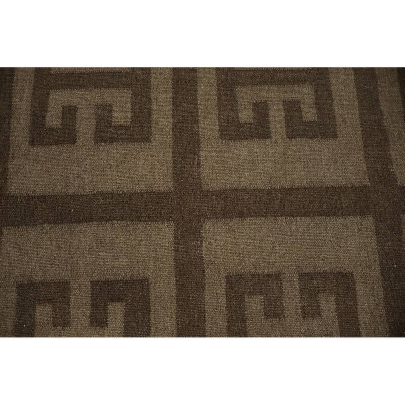 Hand Woven Oriental 100% Wool Carpet Southwestern Tribal Brown Kilim Area Rug - 12' 9'' X 9' 9''