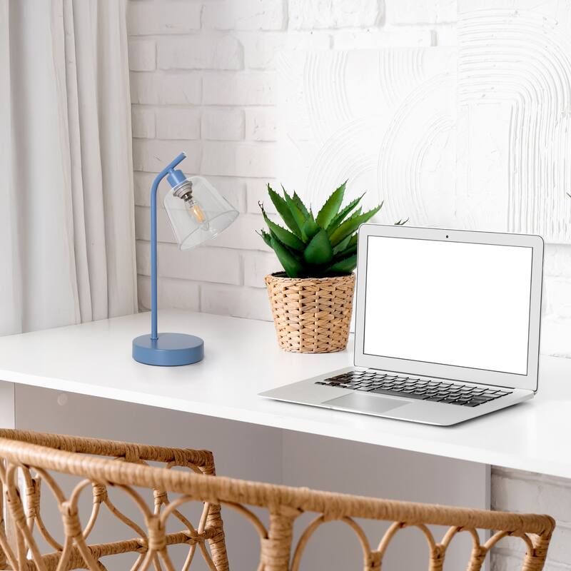 Angled Desk Lamp with Clear Ribbed Glass Shade - 15.75" - Blue