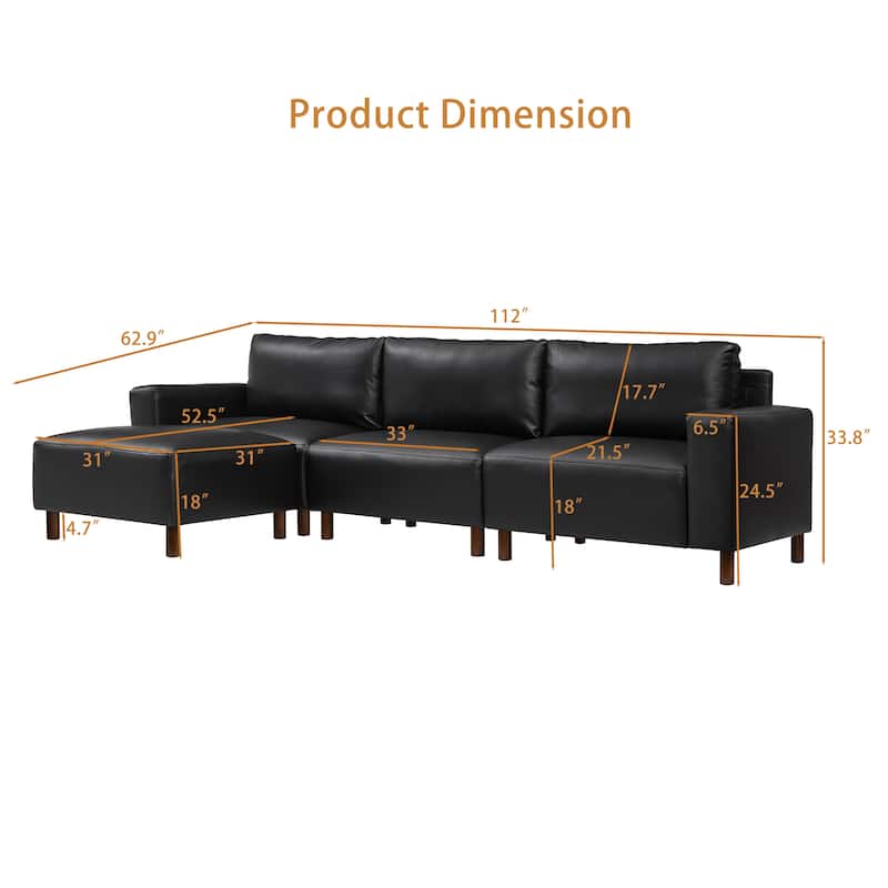 Roomfitters Modern Sectional Sofa, Comfortable L-Shaped Upholstered Couch with Solid Wooden Legs for Living Room