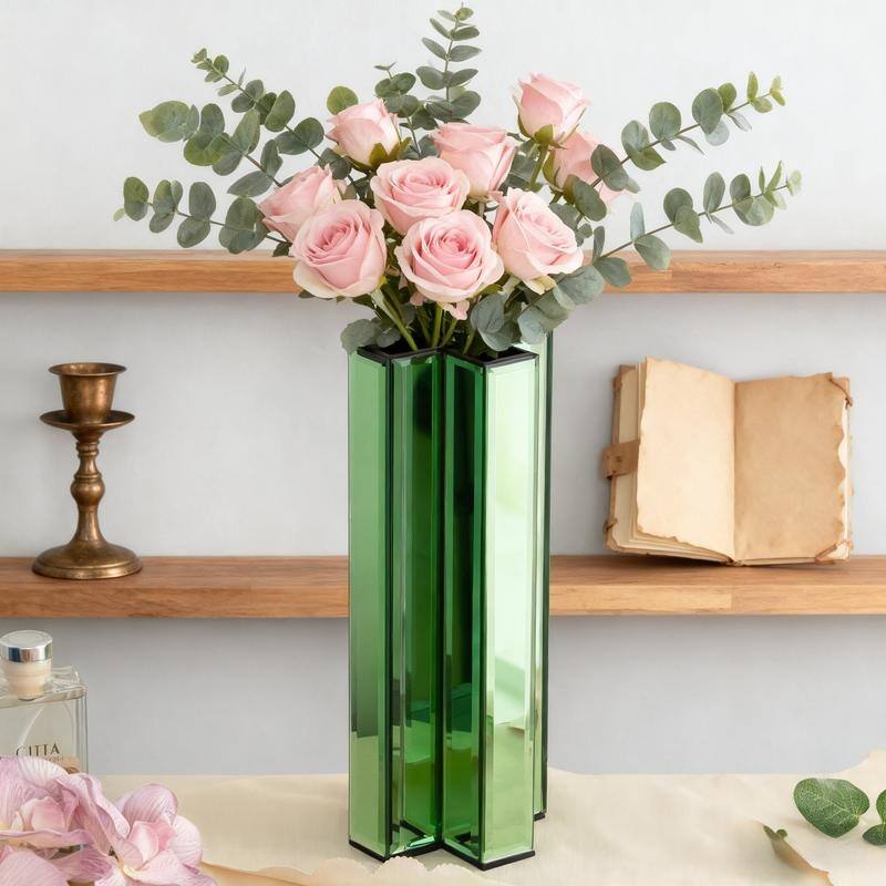 X-Shaped Handmade Mirrored Glass Table Vase