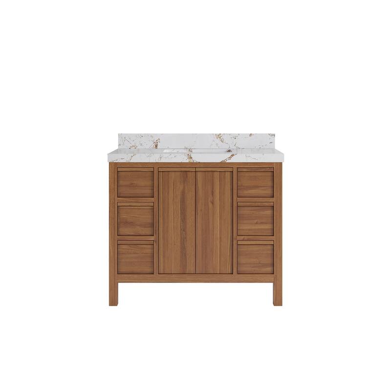 Willow Collections 42 in. W x 22 in. D Elizabeth Solid Teak Single Sink Bathroom Vanity with Countertop - 2"Viola Gold - Dark Natural