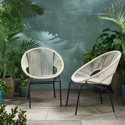 Outdoor Modern Faux Rattan Club Chair, Set of 2
