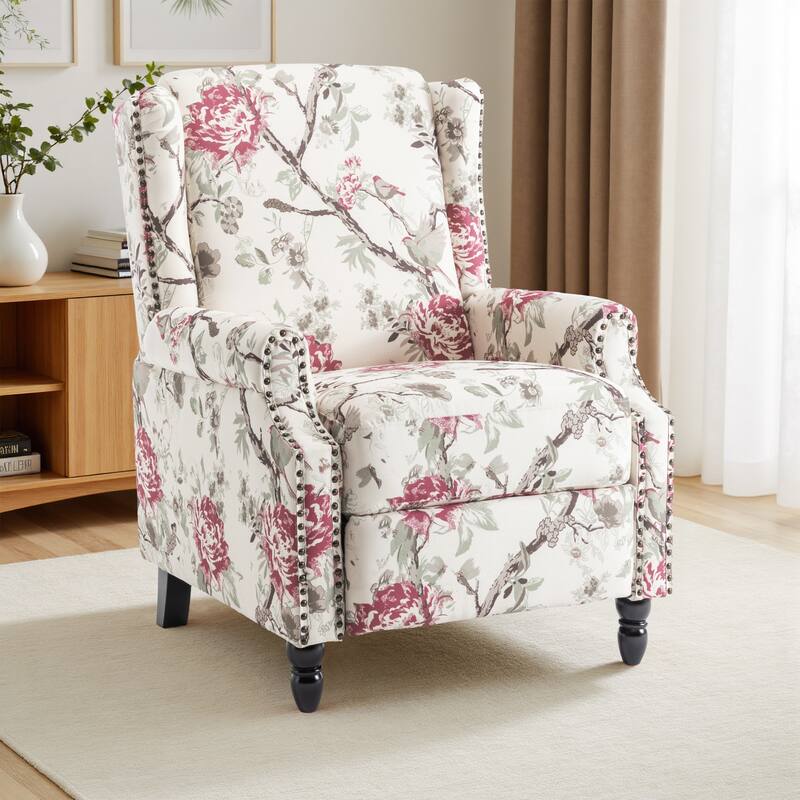UIXE Roderich Farmhouse Floral Print Push Back Recliner Chair - Plants Floral