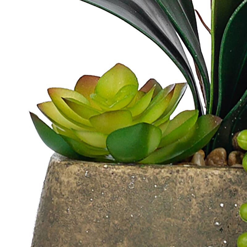 Single-stem Artificial Real Touch Silk Orchid with Succulents in Grey Cement Pot - 23.23" H x 12.2" W x 10.04" D