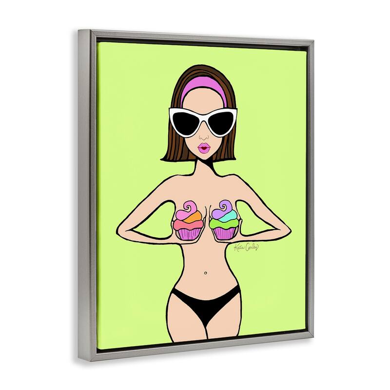 Stupell Glam Summer Gal & Cupcakes Framed Floater Canvas Wall Art Design By Katie Conley