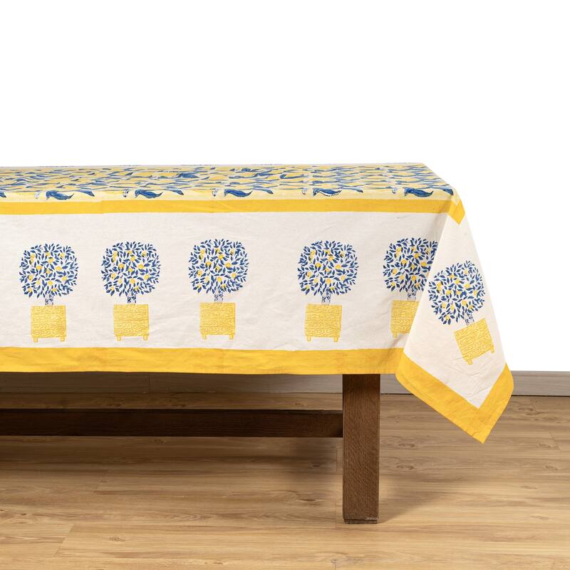 Couleur Nature Lemon Tree Tablecloth - Blue/Yellow - 71" x 142"