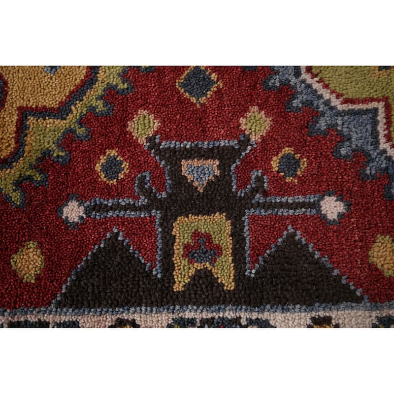 Red Geometric Kazak Oriental Runner Rug Hand-Knotted Wool Carpet - 2'7"x 8'1"