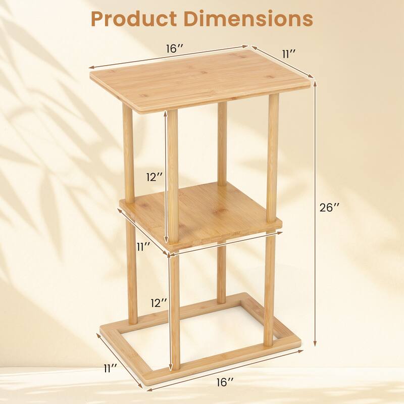 Gymax 2 Pieces Side Table w/Storage Shelves & Bamboo Construction for