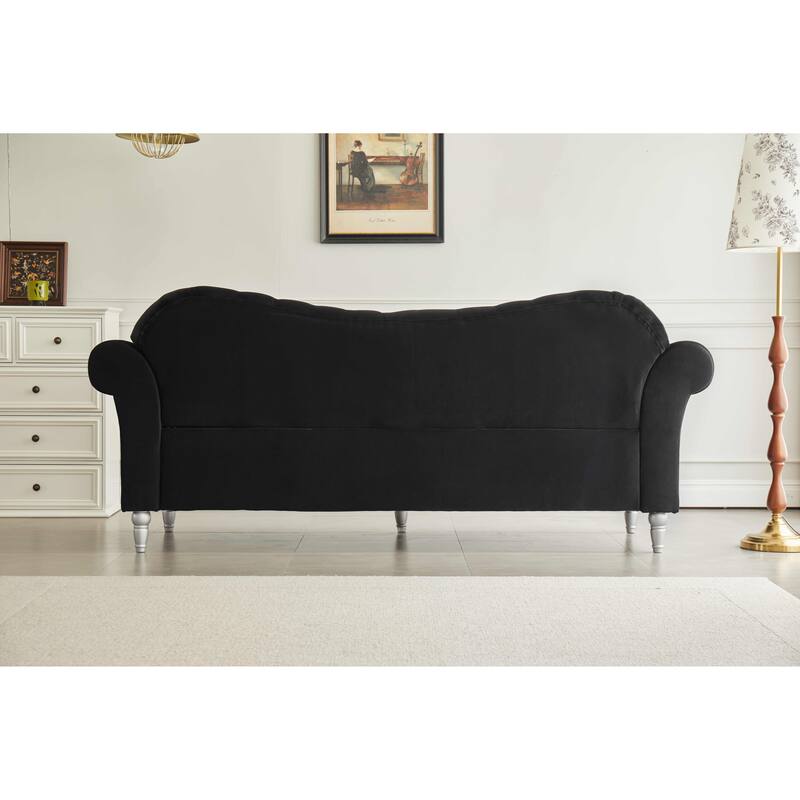 Velvet Rolled Arm Chesterfield Sofa