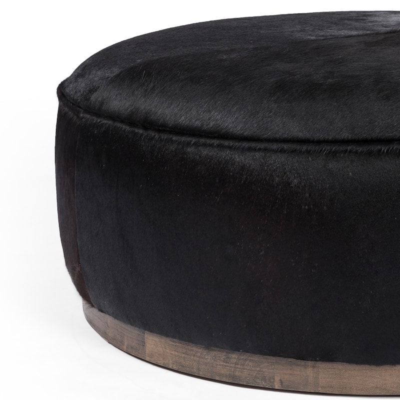 Ralphy Large Round Ottoman-Dark Hair on Hide